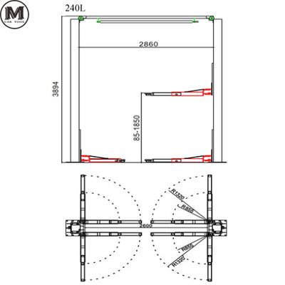 1850 mm Höhe 2 Post Autolift 380 V Sicherheitsbetrieb mit 5 Tonnen Kapazität