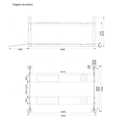 4500 kg Vier-Posten-Auto-Liften 1700 mm Höhe-Liften mit Rad-Ausrichtung