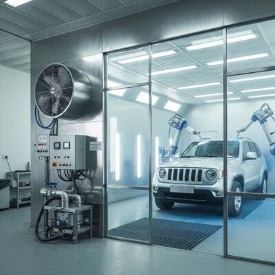 Autospritzkabine mit 5,5-kW-Luftansaugventilator vom europäischen Typ, 300 mm Stahlkonstruktionsbasis und verstellbarer Werkbankhöhe von 40 cm - 118 cm